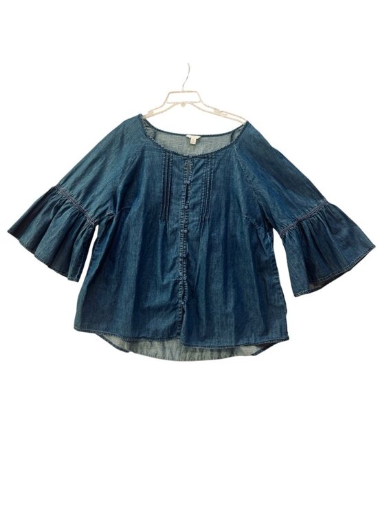 Cato Tops - Denim Peasant Blouse Women's 22/24 Button Front Flared Bell Sleeves Pleated Poet